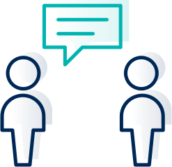 Graphic of two people talking