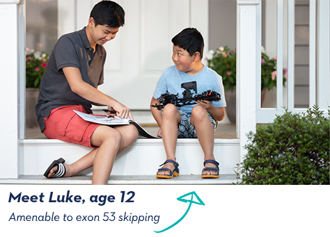 Luke, age 12 Amenable to exon 53 skipping – and his brother